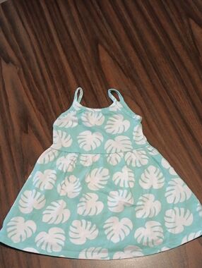 okie dokie Aqua and White Tropical Print Dress